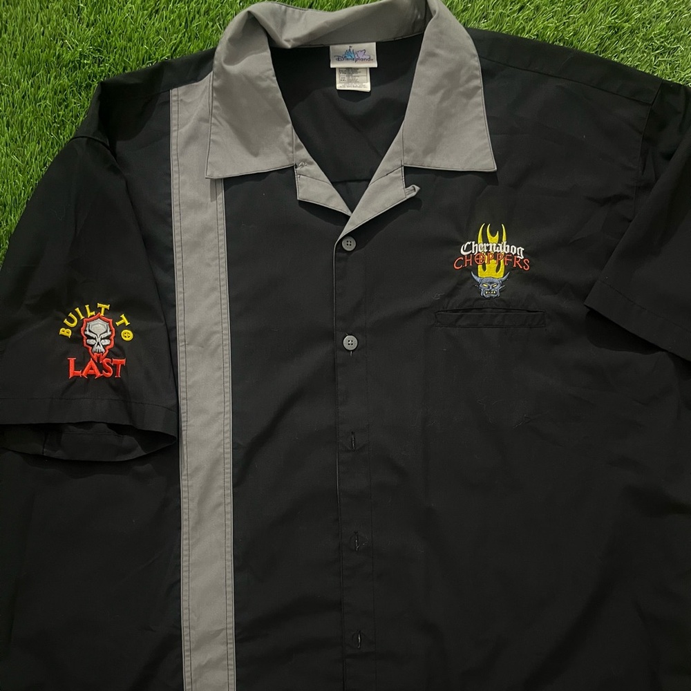 VINTAGE Chernabog Choppers Disneyland Ride Bowling Biker Button Down Polo Sz XXL